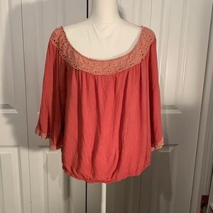 NY&CO coral colored off the shoulder top, 3/4  bell sleeves. Size XXL